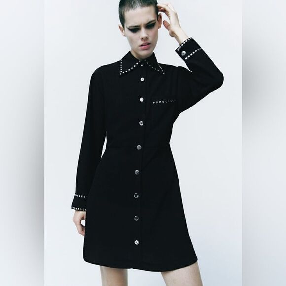 ZARA STUDDED SHIRT DRESS - Picture 1 of 9